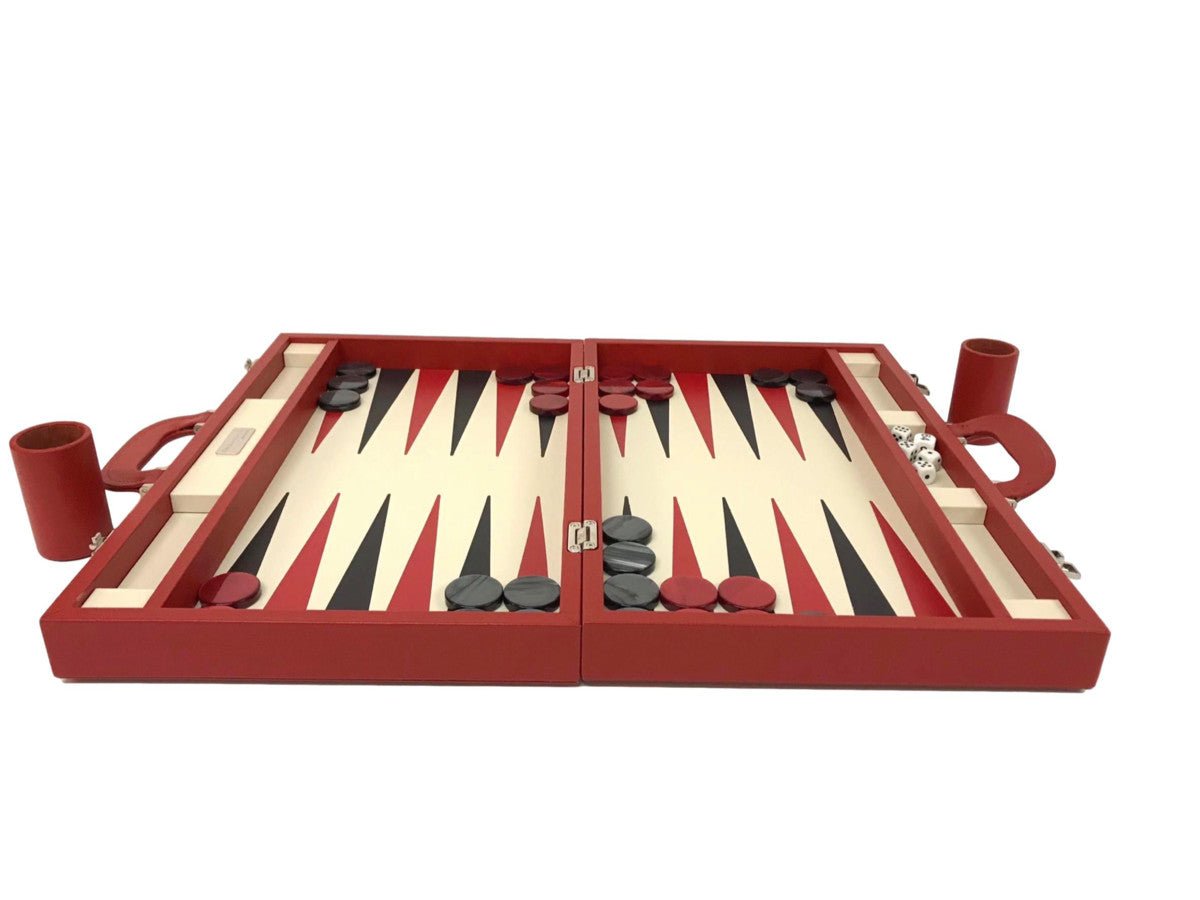 Backgammon Rouge - Cuir véritable - Renzo Romagnoli - T46 - Backgammon en cuir - Rouge et Noir