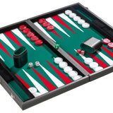 Backgammon style Cuir - Surpiqué blanc - Compétition - Backgammon en cuir vegan - Rouge et Noir