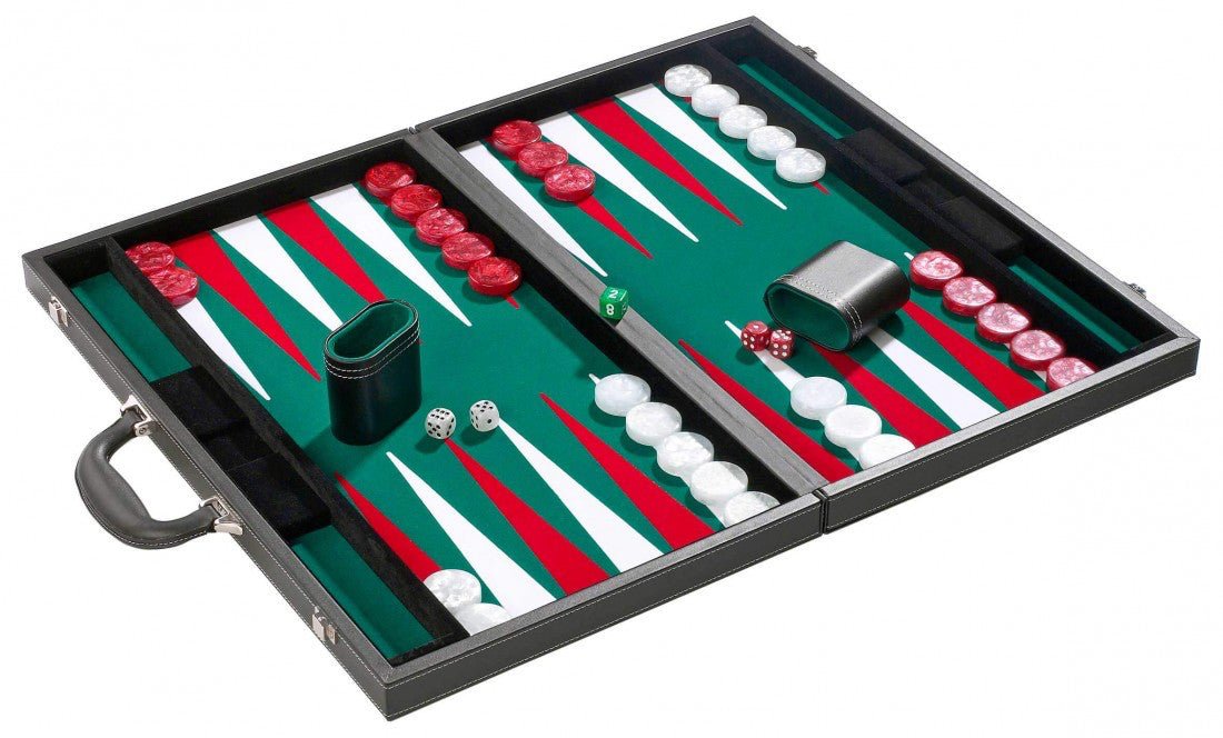 Backgammon style Cuir - Surpiqué blanc - Compétition - Backgammon en cuir vegan - Rouge et Noir