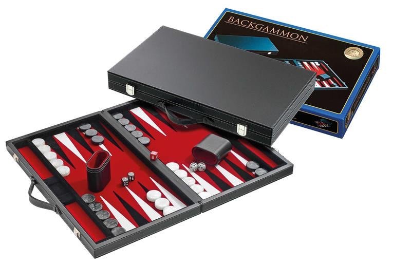 Backgammon style Cuir - Surpiqué - Rouge - Backgammon en cuir vegan - Rouge et Noir