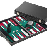 Backgammon style Cuir - Surpiqué - Vert - Backgammon en cuir vegan - Rouge et Noir