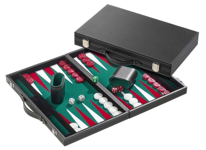 Backgammon style Cuir - Surpiqué - Vert - Backgammon en cuir vegan - Rouge et Noir