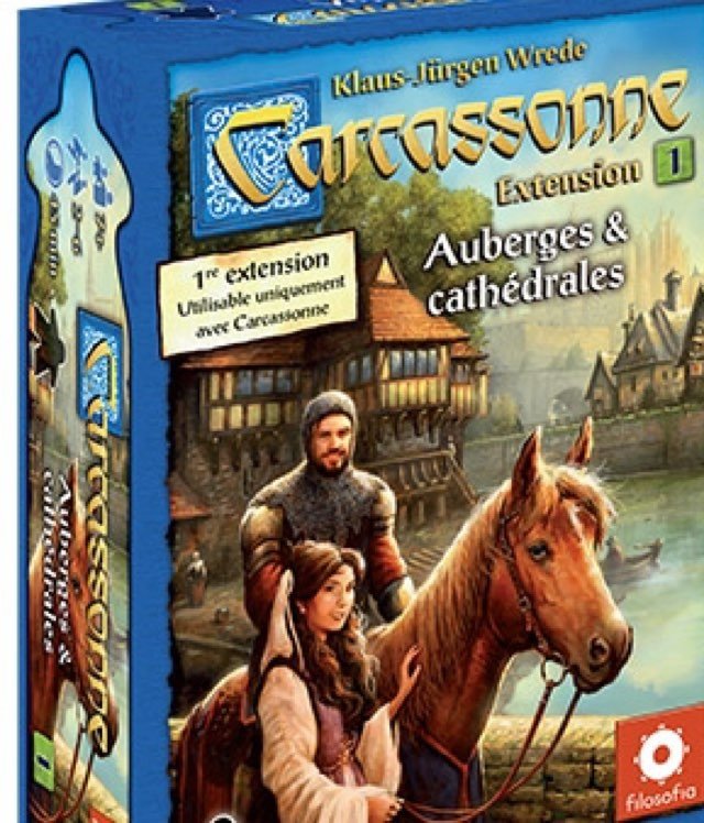 Carcassonne - Extension 1 - Auberges et Cathédrales - Jeu de plateau de stratégie à deux enfants - Rouge et Noir