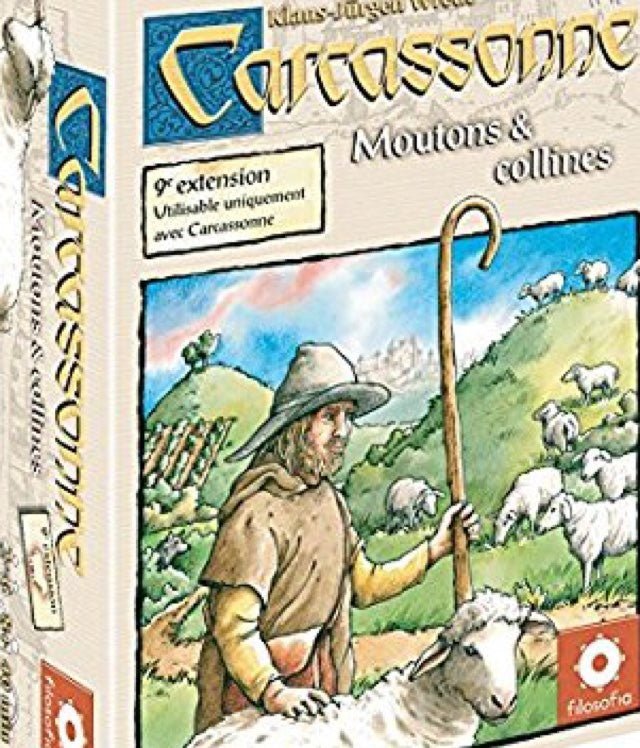 Carcassonne - Extension 9 - Moutons et Collines - Jeu de plateau de stratégie à deux enfants - Rouge et Noir