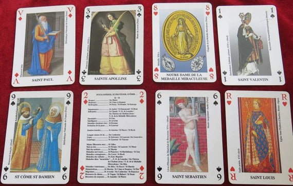 Cartes DUSSERRE - Les Saints Guérisseurs - jeu de cartes illustrées - Rouge et Noir