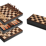 Coffre dames / échecs / backgammon - magnétique - 20 cm - Coffre d'échecs et jeu d'échecs de voyage - Rouge et Noir