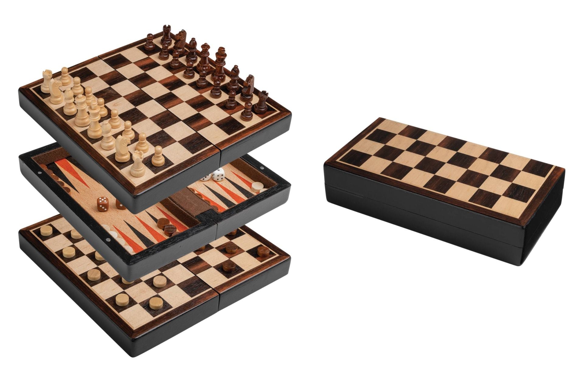 Coffre dames / échecs / backgammon - magnétique - 20 cm - Coffre d'échecs et jeu d'échecs de voyage - Rouge et Noir