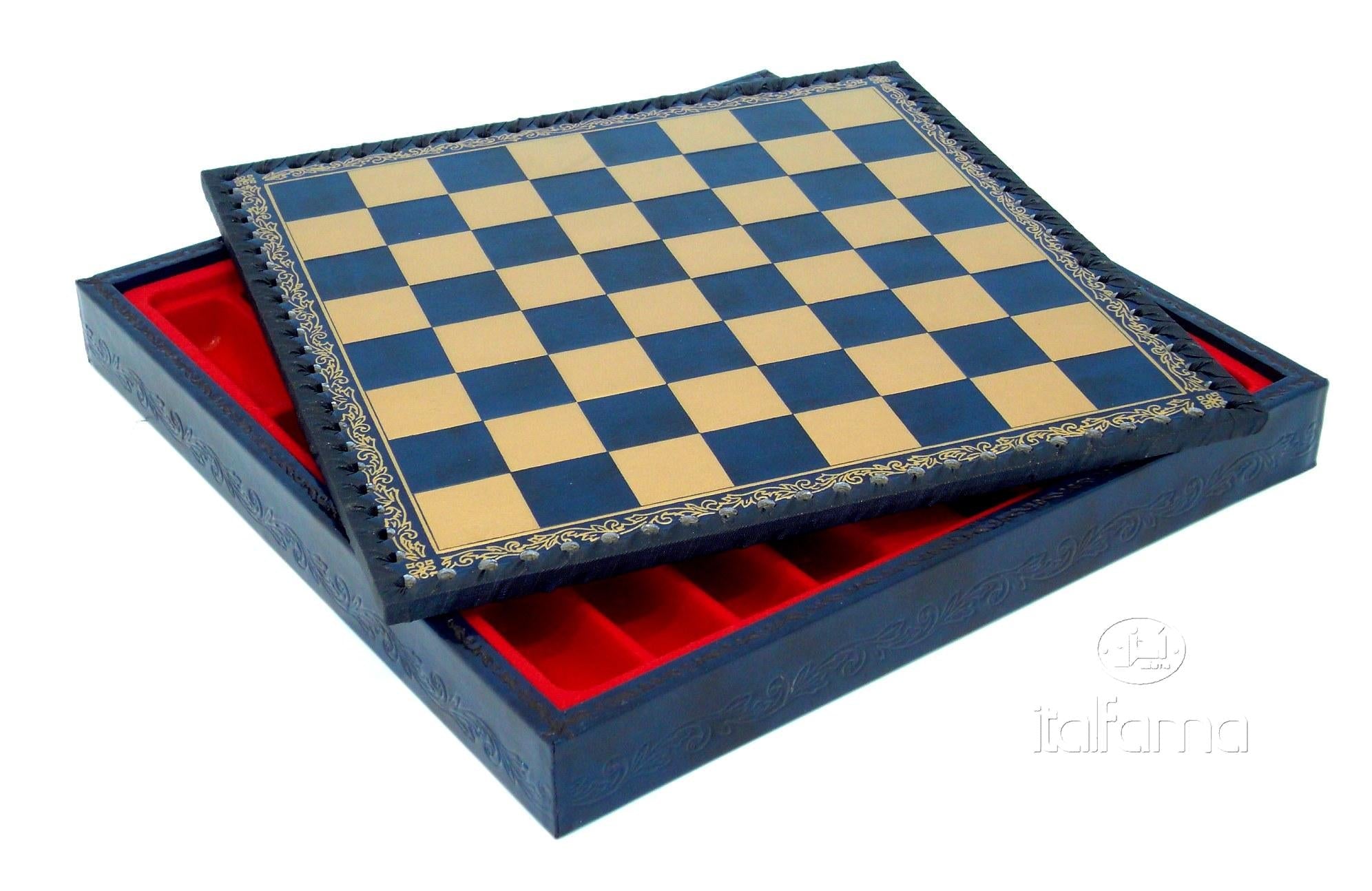 Coffre échiquier en Salpa - Bleu - jeu d'échecs échiquier classique et décoratif - Rouge et Noir