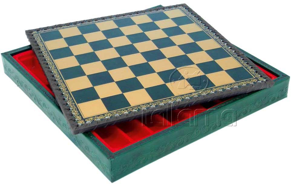 Coffre échiquier en Salpa - Vert - jeu d'échecs échiquier classique et décoratif - Rouge et Noir