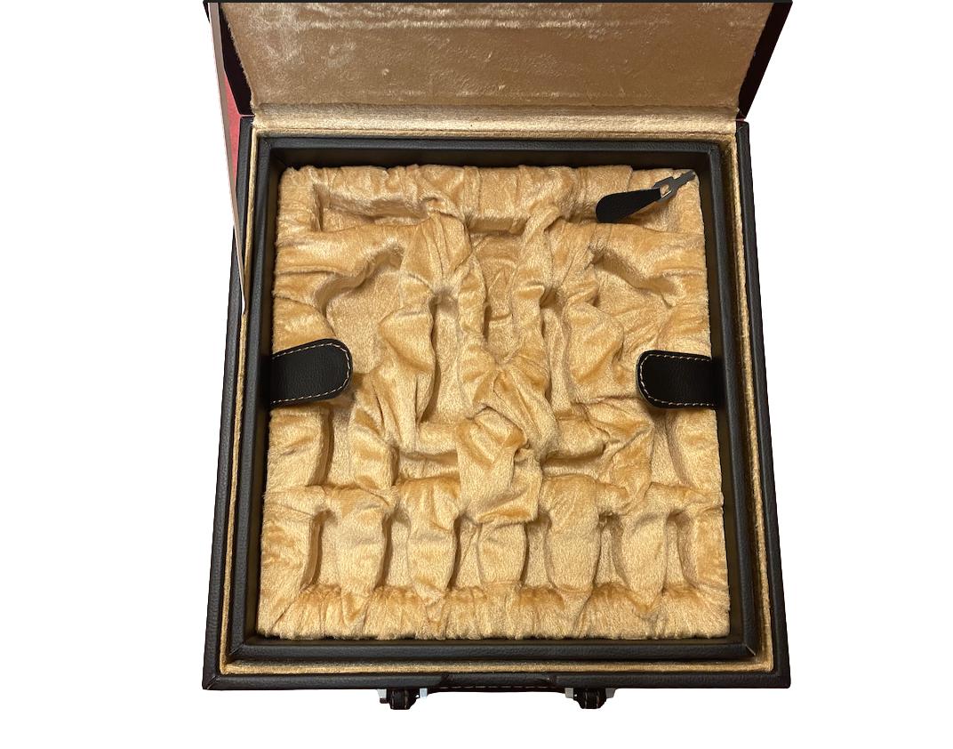 Coffre Luxe Cuir pour pièces d'échecs - Taille 5/6 - Vide - jeu d'échecs accessoire d'échecs boite d'échecs - Rouge et Noir