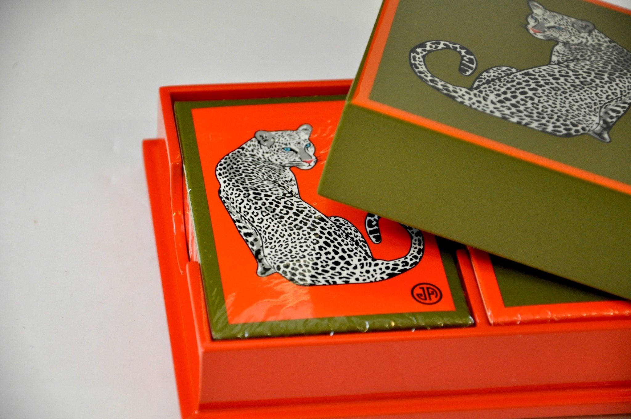 Coffret bridge luxe en bois laqué - Leopard - jeu de cartes coffret bridge à jouer coffret de cartes luxe - Rouge et Noir