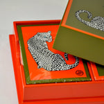 Coffret bridge luxe en bois laqué - Leopard - jeu de cartes coffret bridge à jouer coffret de cartes luxe - Rouge et Noir