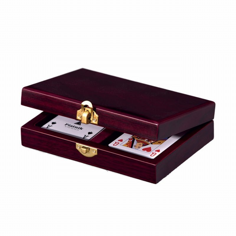 Coffret de cartes bois - Teinté Acajou - Vide - jeu de cartes coffret de cartes bridge - Rouge et Noir