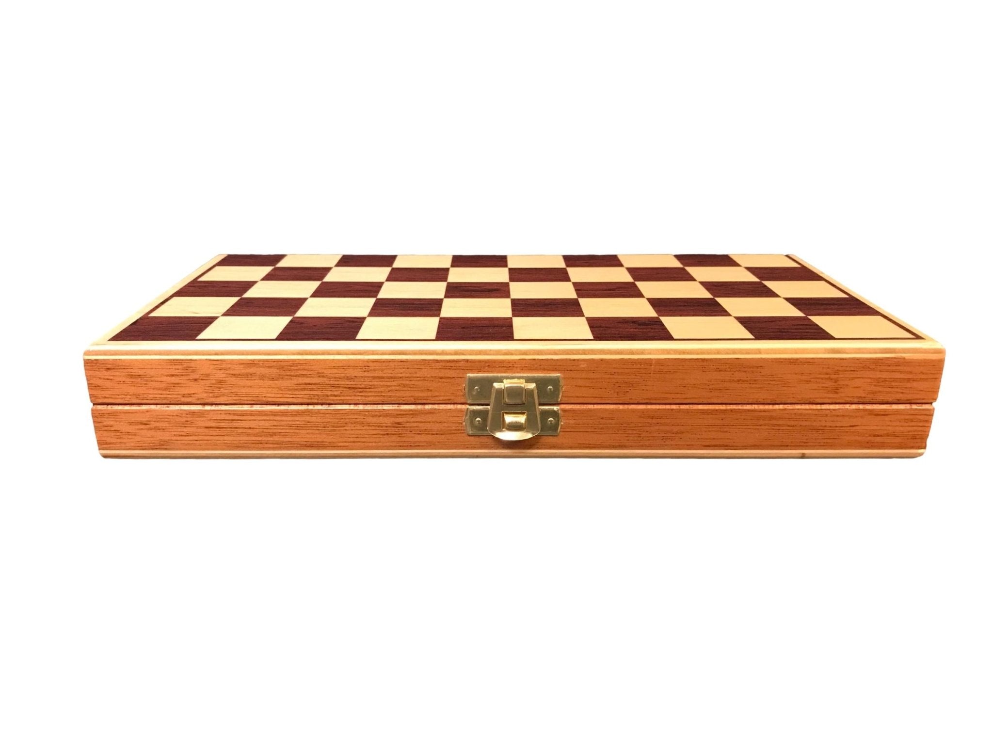 Coffret de dames pliant en bois marqueté - 235x130 mm - CH - jeu traditionnel jeu de dames - Rouge et Noir