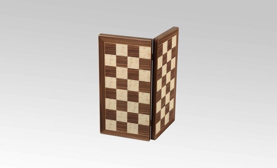 Coffret d'échecs en bois pliant - Ulbrich - Noyer / Erable moucheté - Moyen Modèle - Coffre d'échecs et jeu d'échecs de voyage - Rouge et Noir