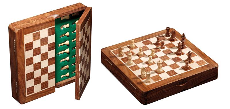 Coffret d'échecs magnétique - Sheesham - Coffre d'échecs et jeu d'échecs de voyage - Rouge et Noir