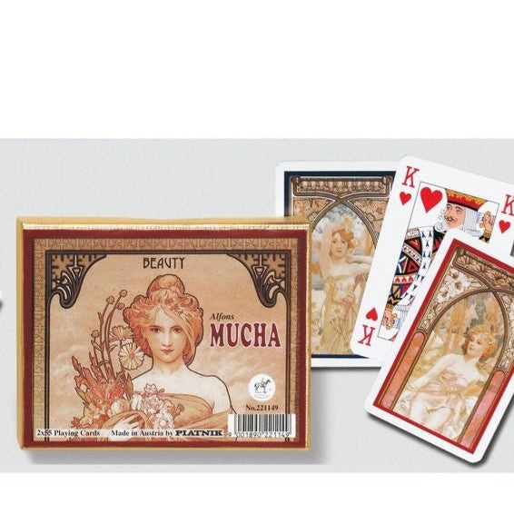 Coffret double Piatnik - Mucha - Beauty - jeu de cartes bridge - Rouge et Noir