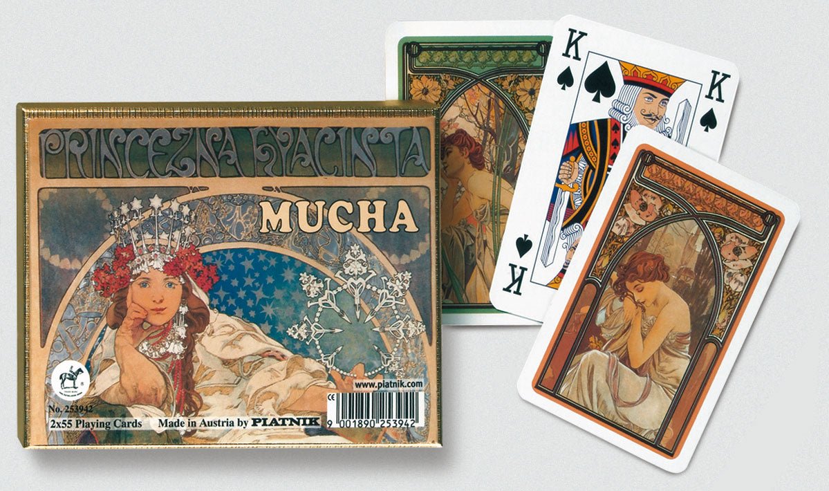 Coffret double Piatnik - Mucha - Hyacinta - jeu de cartes bridge - Rouge et Noir