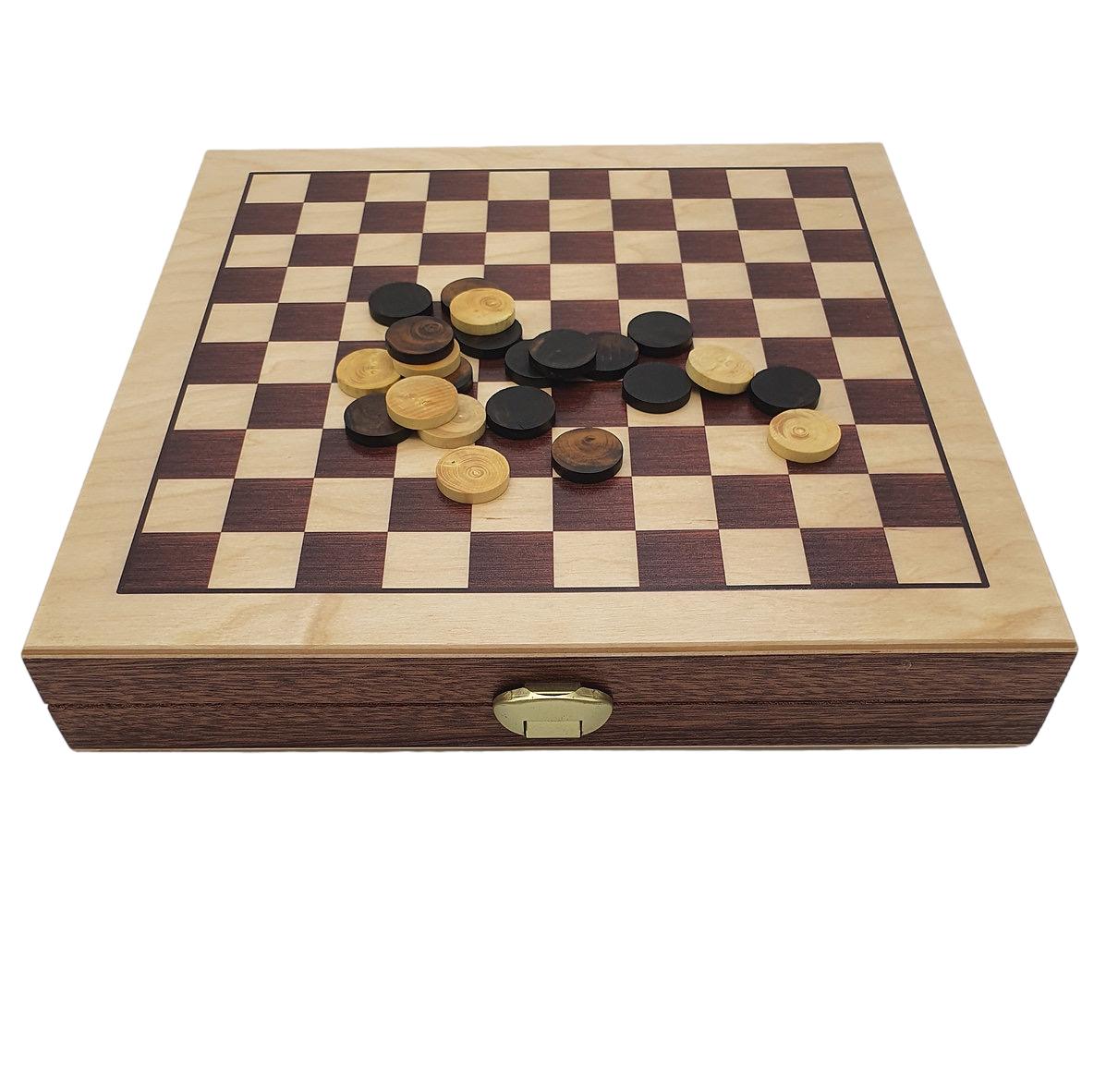 Coffret Echecs / Dames - CHAVET - Pièces en buis - jeu traditionnel jeu de dames ensemble échecs classique - Rouge et Noir