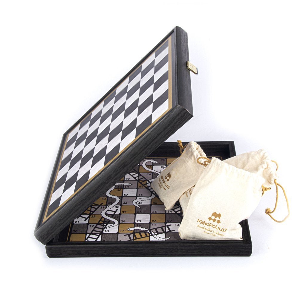 Coffret Multijeux Wengé - Coffret multijeux jeu traditionnel dadas échecs backgammon oies - Rouge et Noir