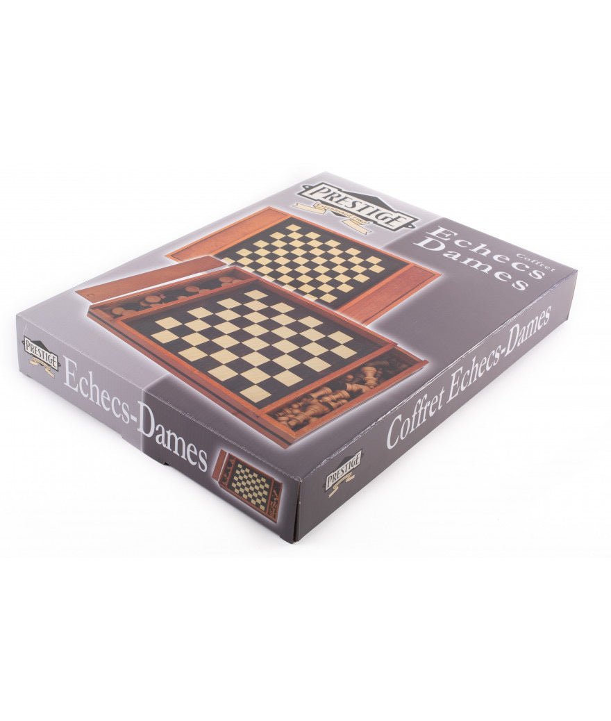 Coffret plumier échecs / dames - jeu traditionnel coffret multijeux jeu de dames dadas jeu de l'oie - Rouge et Noir