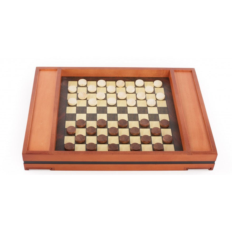 Coffret plumier échecs / dames - jeu traditionnel coffret multijeux jeu de dames dadas jeu de l'oie - Rouge et Noir