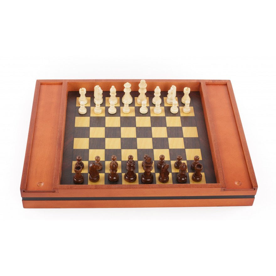 Coffret plumier échecs / dames - jeu traditionnel coffret multijeux jeu de dames dadas jeu de l'oie - Rouge et Noir