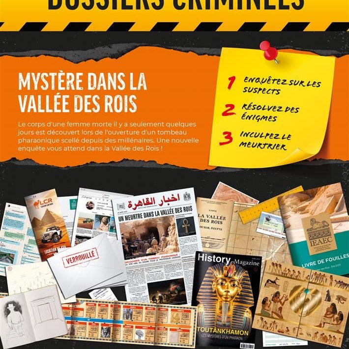 DOSSIERS CRIMINELS : Mystère Dans La Vallée Des Rois - Jeu de plateau de stratégie coopératif - Rouge et Noir