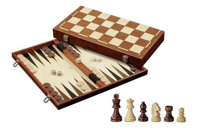 Echecs / Backgammon - 40 cm - Bois peint - coffret d'échecs et backgammon en bois imprimé - Rouge et Noir