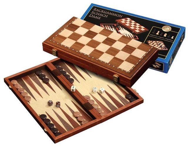 Echecs / Backgammon 40 cm marqueterie magnétique - Coffret d'échecs en bois marqueté et Backgammon en bois marqueté - Rouge et Noir