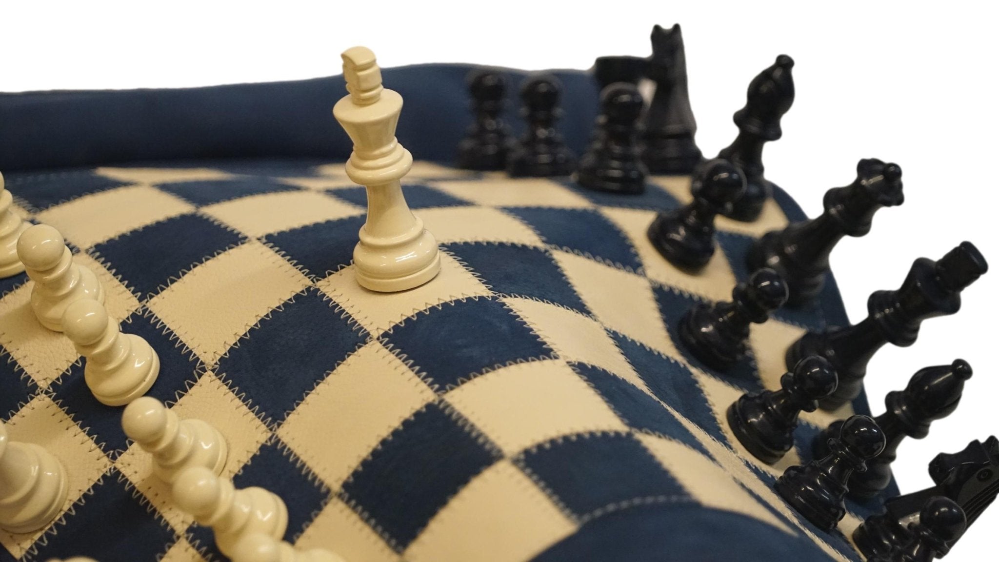 Ensemble d'échecs roulable magnétique - Cuir véritable - Bleu - ensemble d'échecs luxe classique jeu d'échecs de voyage en cuir véritable - Rouge et Noir