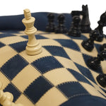 Ensemble d'échecs roulable magnétique - Cuir véritable - Bleu - ensemble d'échecs luxe classique jeu d'échecs de voyage en cuir véritable - Rouge et Noir