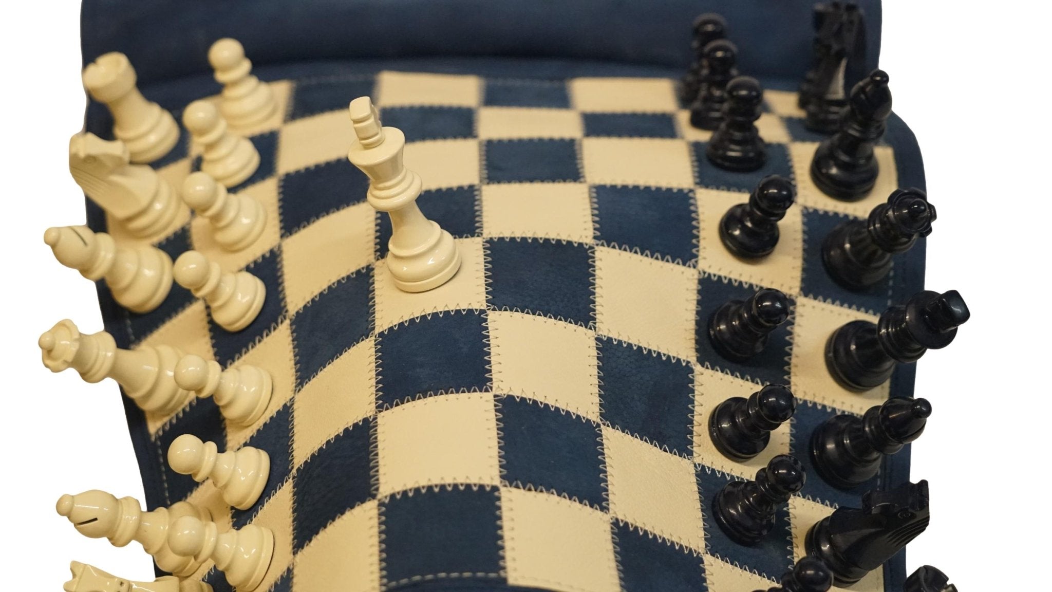Ensemble d'échecs roulable magnétique - Cuir véritable - Bleu - ensemble d'échecs luxe classique jeu d'échecs de voyage en cuir véritable - Rouge et Noir