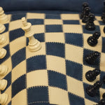 Ensemble d'échecs roulable magnétique - Cuir véritable - Bleu - ensemble d'échecs luxe classique jeu d'échecs de voyage en cuir véritable - Rouge et Noir