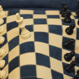 Ensemble d'échecs roulable magnétique - Cuir véritable - Bleu - ensemble d'échecs luxe classique jeu d'échecs de voyage en cuir véritable - Rouge et Noir