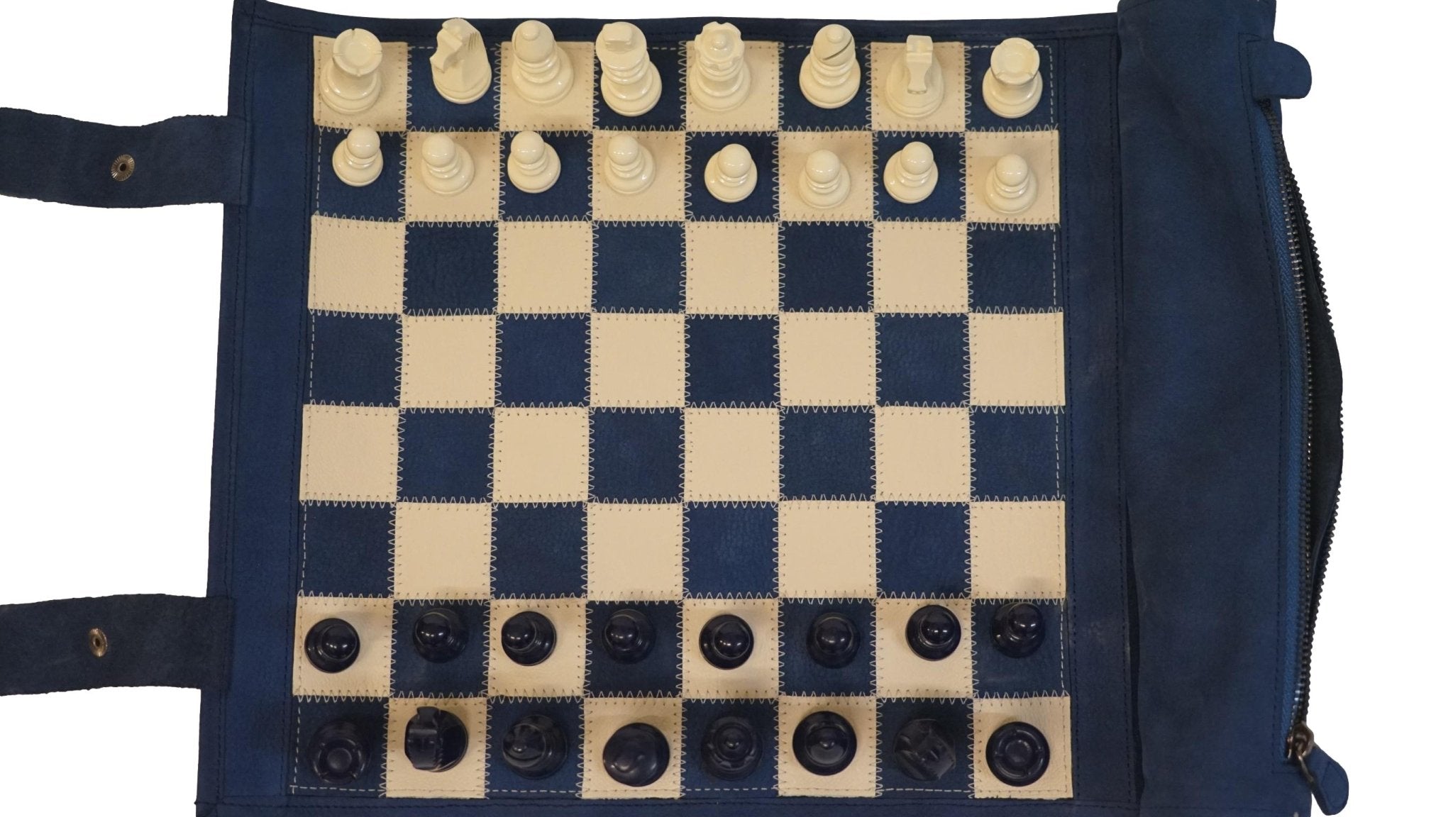 Ensemble d'échecs roulable magnétique - Cuir véritable - Bleu - ensemble d'échecs luxe classique jeu d'échecs de voyage en cuir véritable - Rouge et Noir
