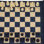 Ensemble d'échecs roulable magnétique - Cuir véritable - Bleu - ensemble d'échecs luxe classique jeu d'échecs de voyage en cuir véritable - Rouge et Noir