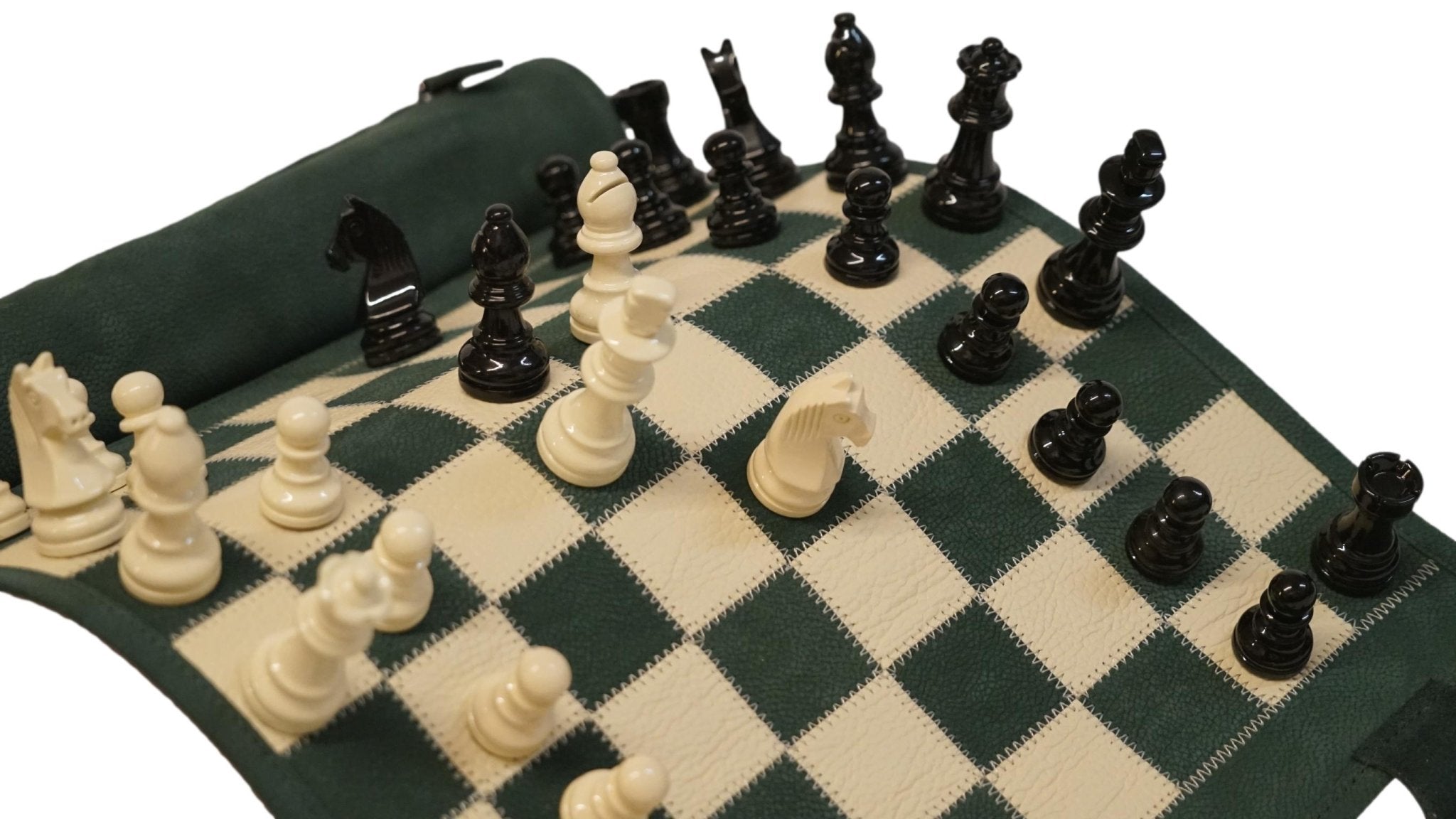 Ensemble d'échecs roulable magnétique - Cuir véritable - Vert - ensemble d'échecs luxe classique jeu d'échecs de voyage en cuir véritable - Rouge et Noir