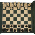 Ensemble d'échecs roulable magnétique - Cuir véritable - Vert - ensemble d'échecs luxe classique jeu d'échecs de voyage en cuir véritable - Rouge et Noir