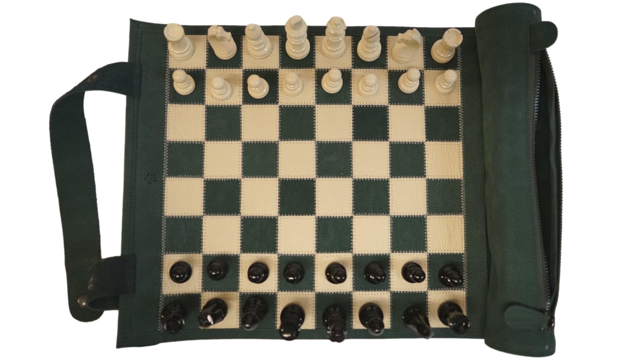 Ensemble d'échecs roulable magnétique - Cuir véritable - Vert - ensemble d'échecs luxe classique jeu d'échecs de voyage en cuir véritable - Rouge et Noir