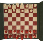Ensemble d'échecs roulable magnétique - Cuir véritable - Vert / Rouge - ensemble d'échecs luxe classique jeu d'échecs de voyage en cuir véritable - Rouge et Noir