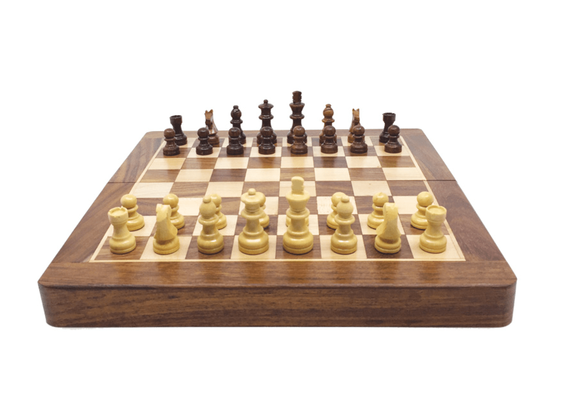 Ensemble jeu d'échecs / Coffre pliant en palissandre laqué - 40 cm - Coffre d'échecs et jeu d'échecs de voyage - Rouge et Noir
