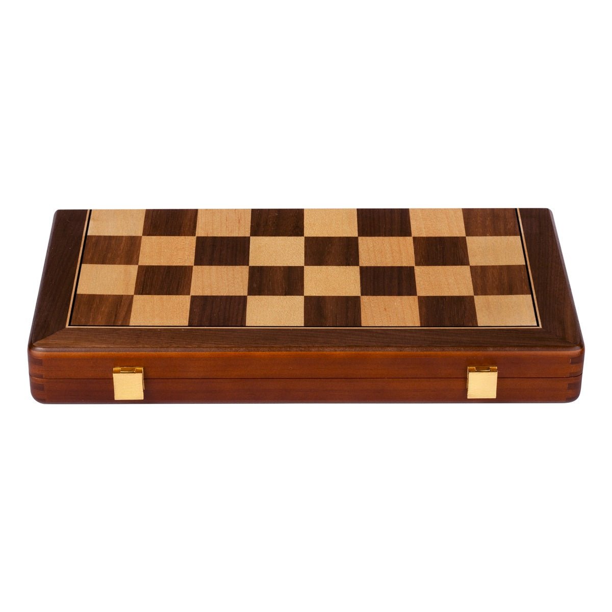Ensemble jeu d'échecs en noyer et érable - pliant - 38 cm - Coffre d'échecs et jeu d'échecs de voyage - Rouge et Noir