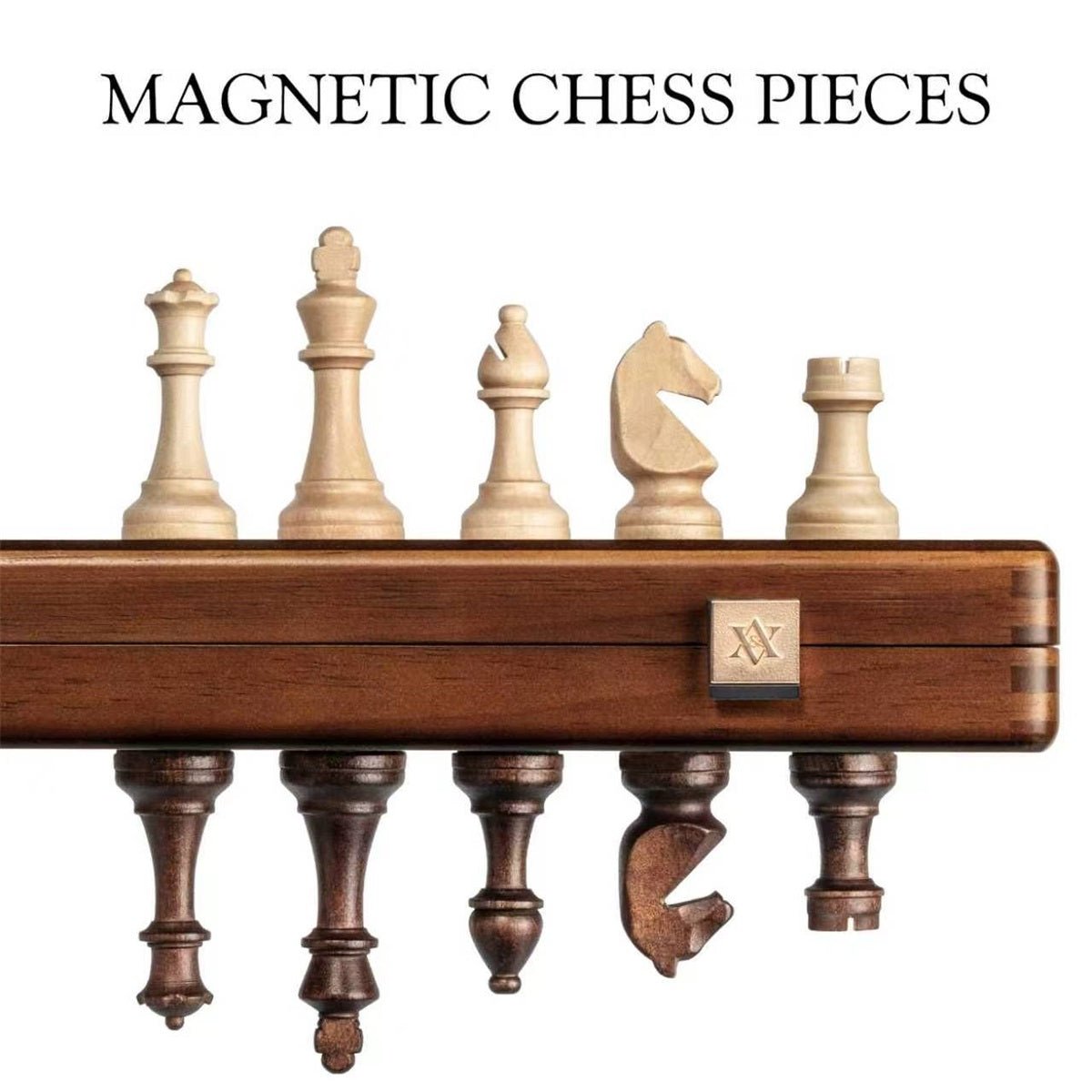 Ensemble jeu d'échecs en noyer et érable - pliant - 38 cm - Coffre d'échecs et jeu d'échecs de voyage - Rouge et Noir