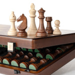 Ensemble jeu d'échecs en noyer et érable - pliant - 38 cm - Coffre d'échecs et jeu d'échecs de voyage - Rouge et Noir