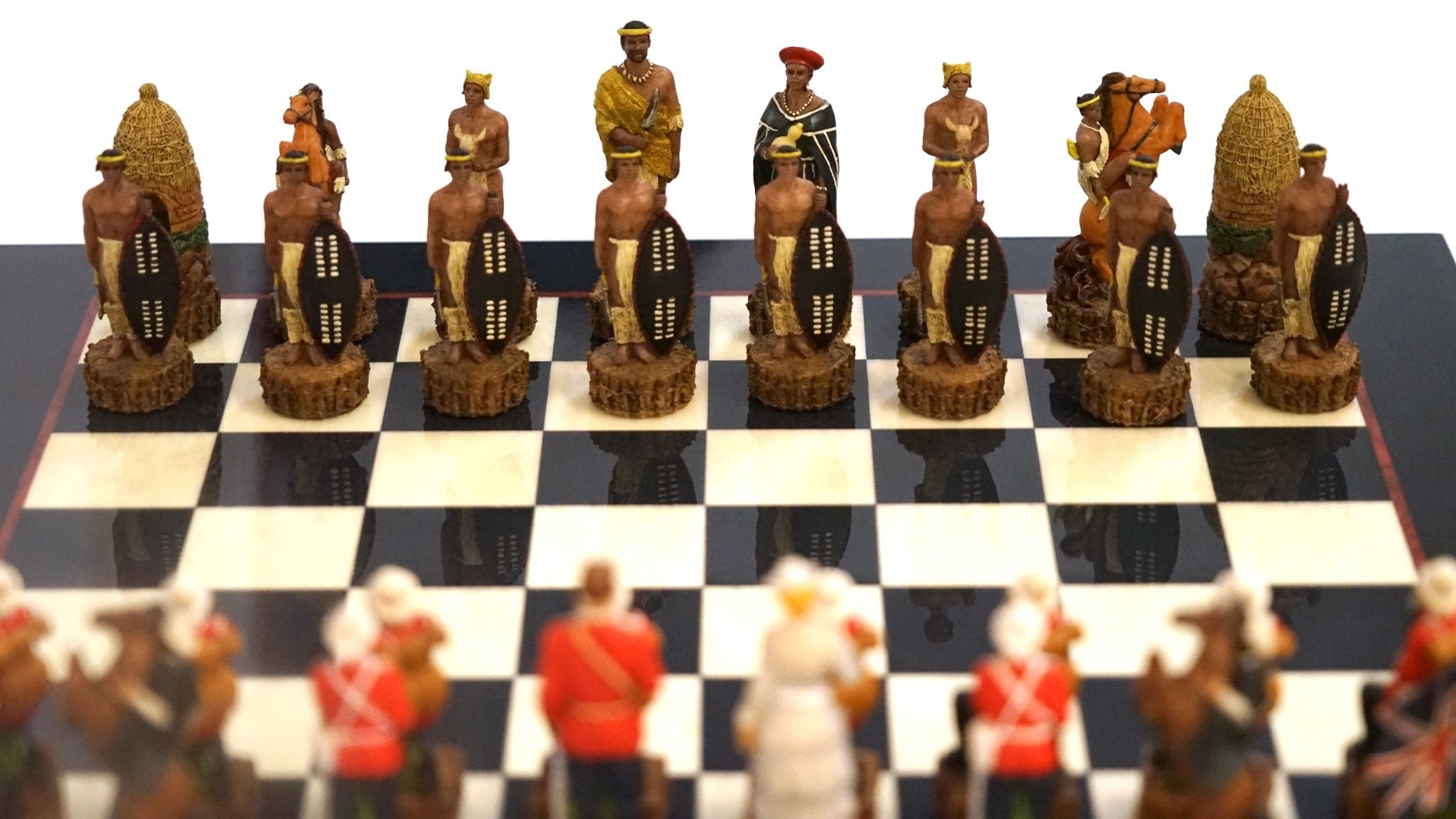 Ensemble les anglais contre les zoulous - Laqué noir - ensemble échecs décoratif - Rouge et Noir