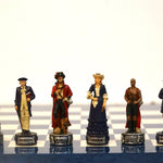 Ensemble Pirates contre la Marine - Laqué bleu - ensemble échecs décoratif - Rouge et Noir