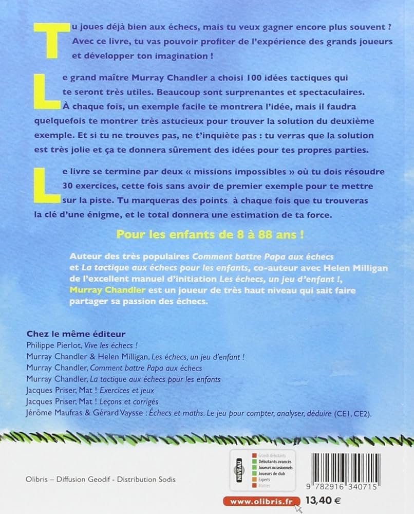 Exercices d'échecs pour les enfants - Murray Chandler ( Recommandé par la FFE ) - Livre d'échecs - Rouge et Noir