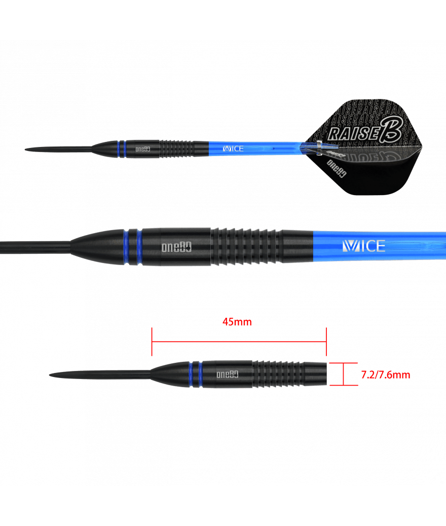 Fléchettes 80% Nickel Tungstène - Raise B - Bleu - Fléchettes acier - Rouge et Noir