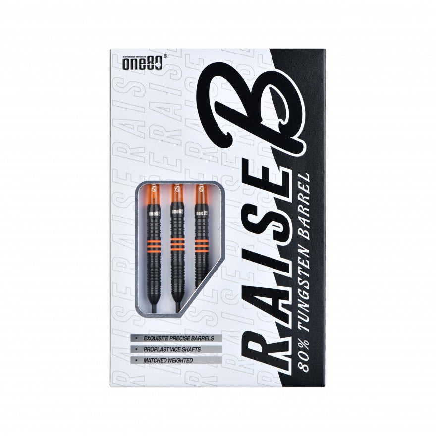 Fléchettes 80% Nickel Tungstène - Raise B - Orange - Fléchettes acier - Rouge et Noir